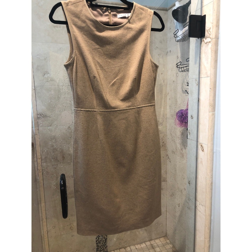 Trina Turk Viscose Silk Nude Camel Tan Sheath Dress 6 S Career Suit Sleeveless